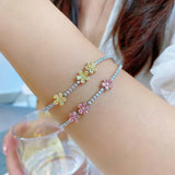 Flower Diamond Bracelet 925 Silver Wedding Bangle