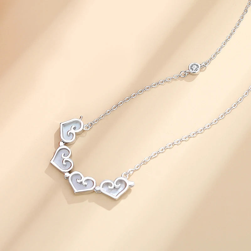 Heart Shape 925 Silver Clover Necklace for Women