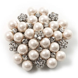 Classic Pearl Brooch Pins Clear Rhinestones