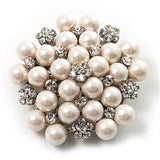 Classic Pearl Brooch Pins Clear Rhinestones