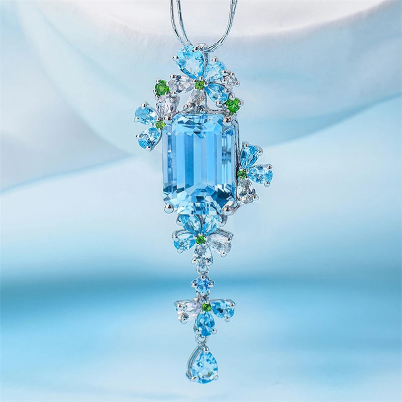 925 Silver Sapphire Necklace Pendant for Women