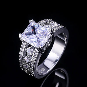 Geometric CZ Crystal Wedding Ring Pretty Pattern Band