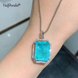 Geometric Emerald Paraiba Tourmaline Silver Necklace for Women