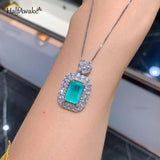 Geometric Emerald Paraiba Tourmaline Silver Necklace for Women