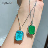 Geometric Emerald Paraiba Tourmaline Silver Necklace for Women