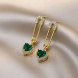 Green Crystal Drop Earrings Zircon Long Girls Party Jewelry