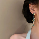 Green Crystal Drop Earrings Zircon Long Girls Party Jewelry