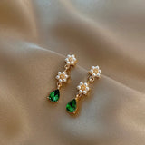 Green Crystal Drop Earrings Zircon Long Girls Party Jewelry