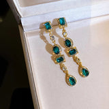 Green Crystal Drop Earrings Zircon Long Girls Party Jewelry