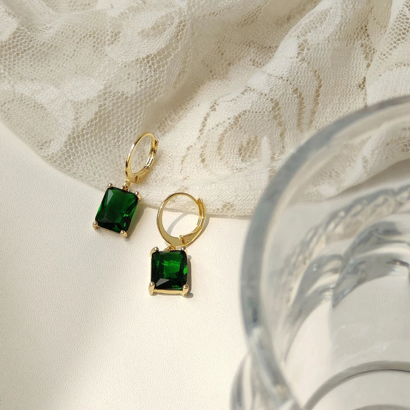 Green Crystal Drop Earrings Zircon Long Girls Party Jewelry