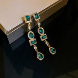 Green Crystal Drop Earrings Zircon Long Girls Party Jewelry