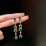 Green Crystal Drop Earrings Zircon Long Girls Party Jewelry