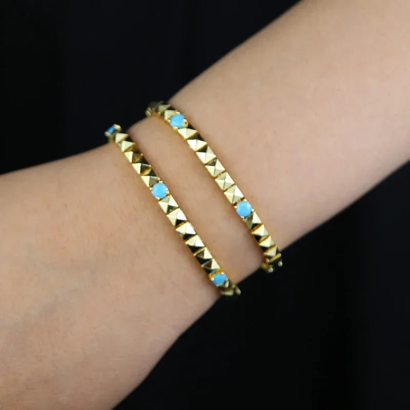 Geometric Square Zirconia Tennis Bracelet for Women with Plated Chain