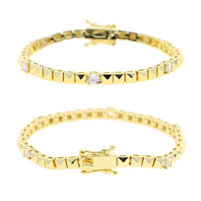 Geometric Square Zirconia Tennis Bracelet for Women with Plated Chain