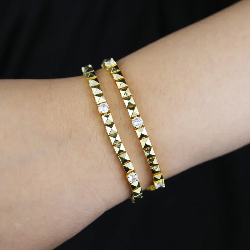 Geometric Square Zirconia Tennis Bracelet for Women with Plated Chain