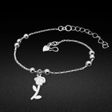 Classic Girl Silver Rose Pendant Bracelet-925 Sterling Silver Bracelet for Women