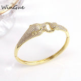Copper Zircon Leopard Open Cuff Bangle for Women