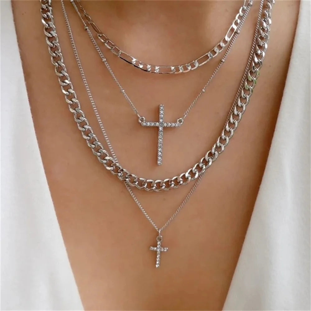 Vintage Silver Geometric Pendant Necklace for Women