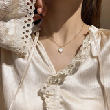 Heart Pendant Necklace Crystal Pearl Beads