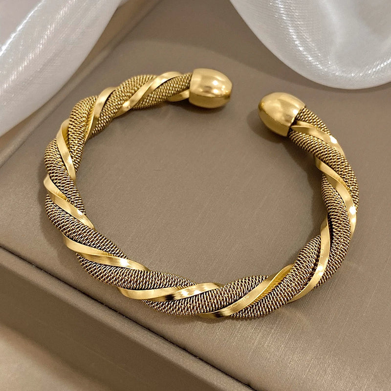 Stainless Steel Cuff Bracelet Twisted Spiral Bangle Party Jewelry Gift