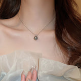 Grey Pearl Pendant Silver Cubic Zircon Necklace for Women