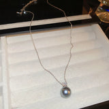 Grey Pearl Pendant Silver Cubic Zircon Necklace for Women