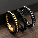 Men's Stainless Steel Leather Bracelet