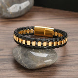 Men's Stainless Steel Leather Bracelet