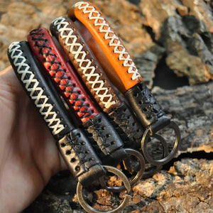 Hand-knit Leather Keychain Couple Key Ring Pendant