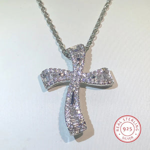 Hip Hop Big Cross Pendant 925 Silver Zircon Necklace Vintage Wedding Jewelry