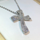 Hip Hop Big Cross Pendant 925 Silver Zircon Necklace Vintage Wedding Jewelry