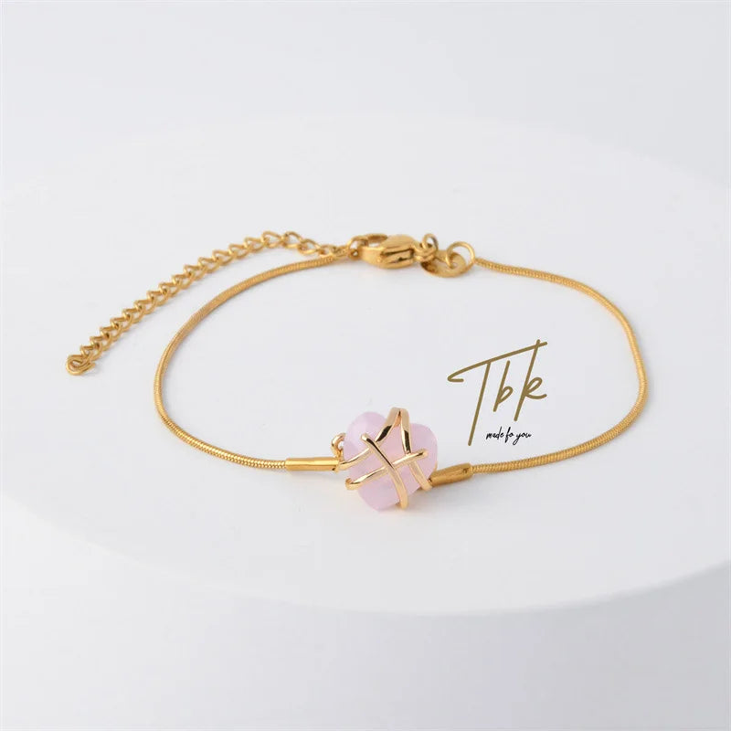 Pink Crystal Heart Bracelet for Girls - Lovely Jewelry Gift