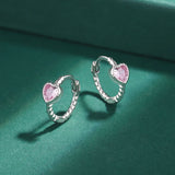 Heart Shape Pink Stone Earrings Full Diamond Silver Anniversary Gift