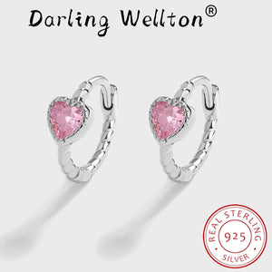 Heart Shape Pink Stone Earrings Full Diamond Silver Anniversary Gift