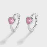Heart Shape Pink Stone Earrings Full Diamond Silver Anniversary Gift