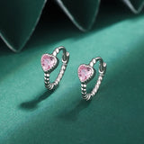 Heart Shape Pink Stone Earrings Full Diamond Silver Anniversary Gift