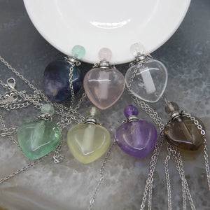 Heart-shaped Quartz Crystal Perfume Bottle Pendant Necklace