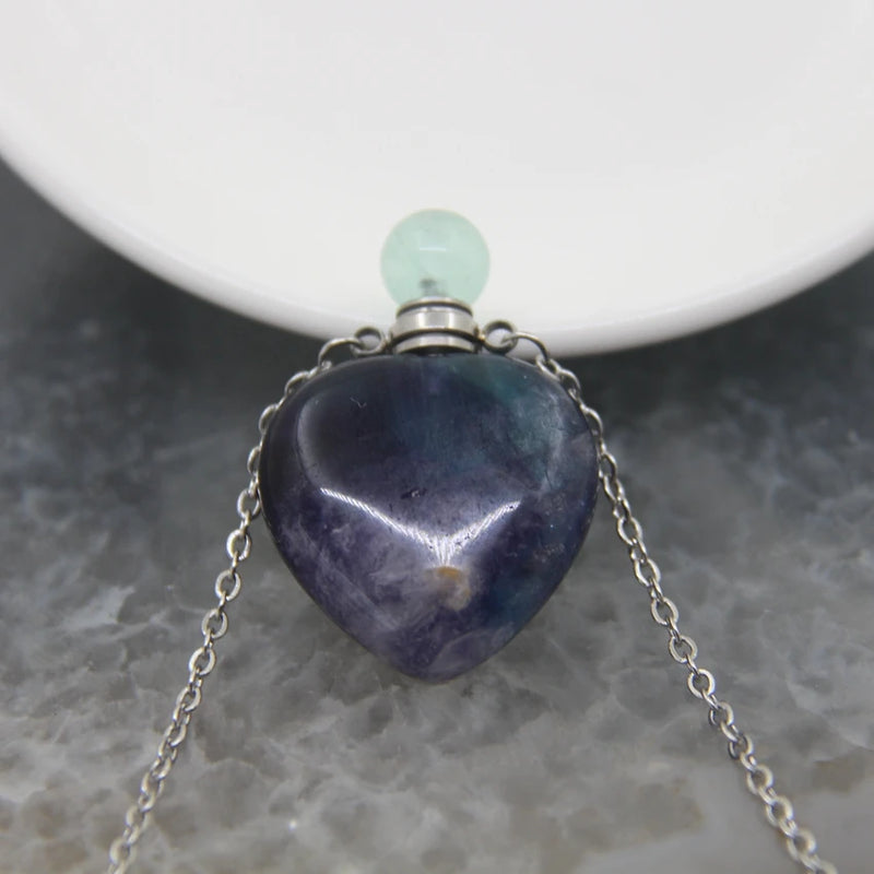 Heart-shaped Quartz Crystal Perfume Bottle Pendant Necklace