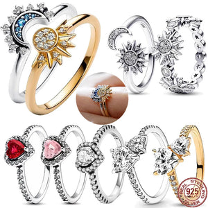 Heart-shaped 925 Silver Sun Moon Ring Women's Jewelry