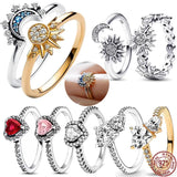 Heart-shaped 925 Silver Sun Moon Ring Women's Jewelry