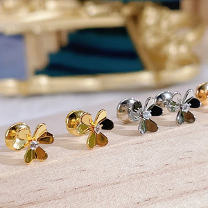Hot Petal Stud Earrings 925 Sterling Silver Ladies Jewelry