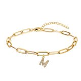 Initial Bracelet Women Stainless Steel Paper Clip Chain Letter Pendant Bracelet
