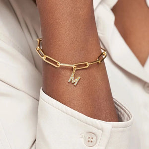 Initial Bracelet Women Stainless Steel Paper Clip Chain Letter Pendant Bracelet