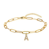 Initial Bracelet Women Stainless Steel Paper Clip Chain Letter Pendant Bracelet