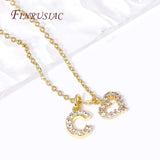 18K Plated Heart Pendant Necklace with Zircon Initial Letter - Christmas Gift