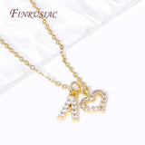 18K Plated Heart Pendant Necklace with Zircon Initial Letter - Christmas Gift