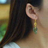 Interlocking Green Jade Earrings for Women