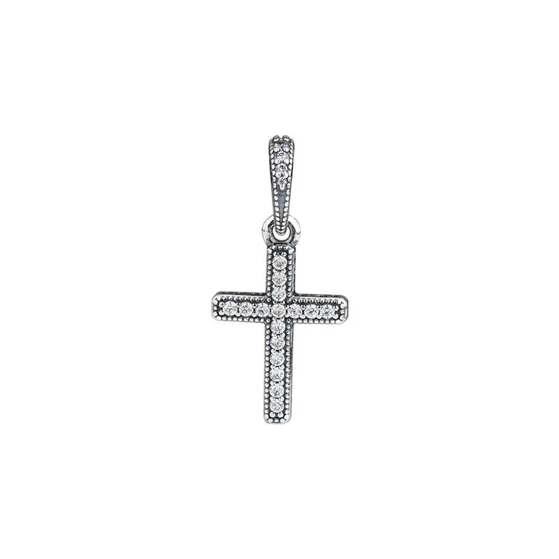 Jesus Cross Charm Pendant with Pave Stones Crystal Beads