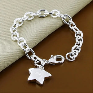 925 Sterling Silver Star Charm Bracelet for Women Men
