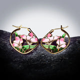 Ladies 925 Silver Pink Flower Enamel Earrings for Cocktails
